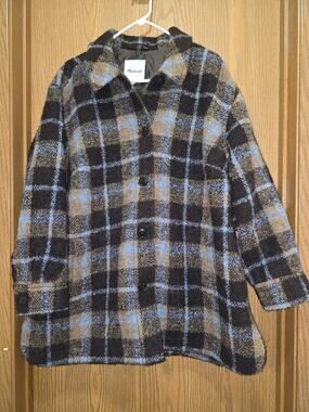 Madewell Belrose Plaid Wool Blend Shirt Jacket Shacket 2X Devon Plaid Forage